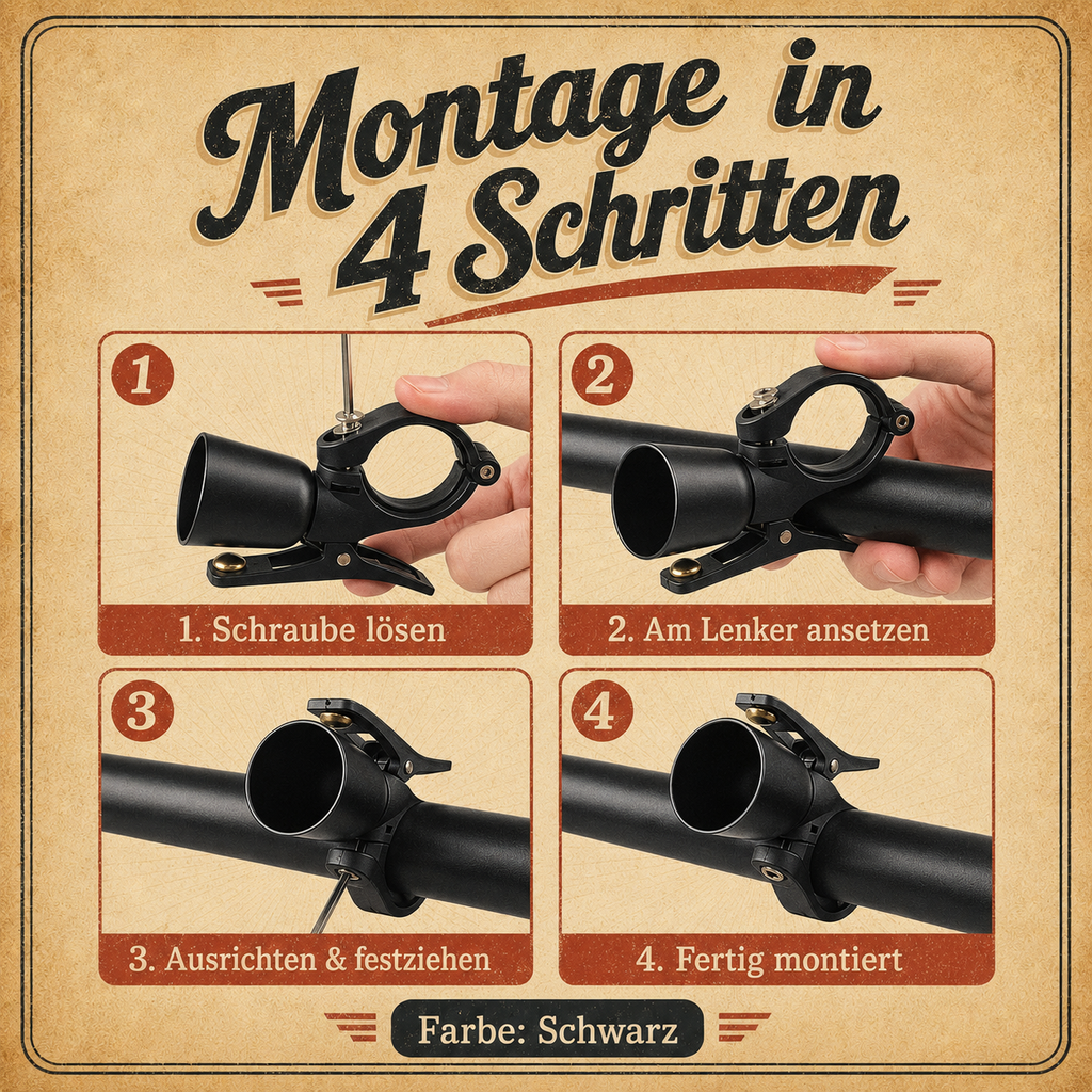 Retro Fahrradklingel Schwarz – Metall-Klangkörper mit Hebelbedienung