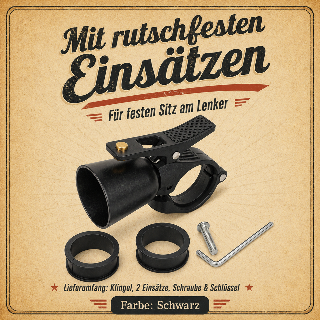 Retro Fahrradklingel Schwarz – Metall-Klangkörper mit Hebelbedienung