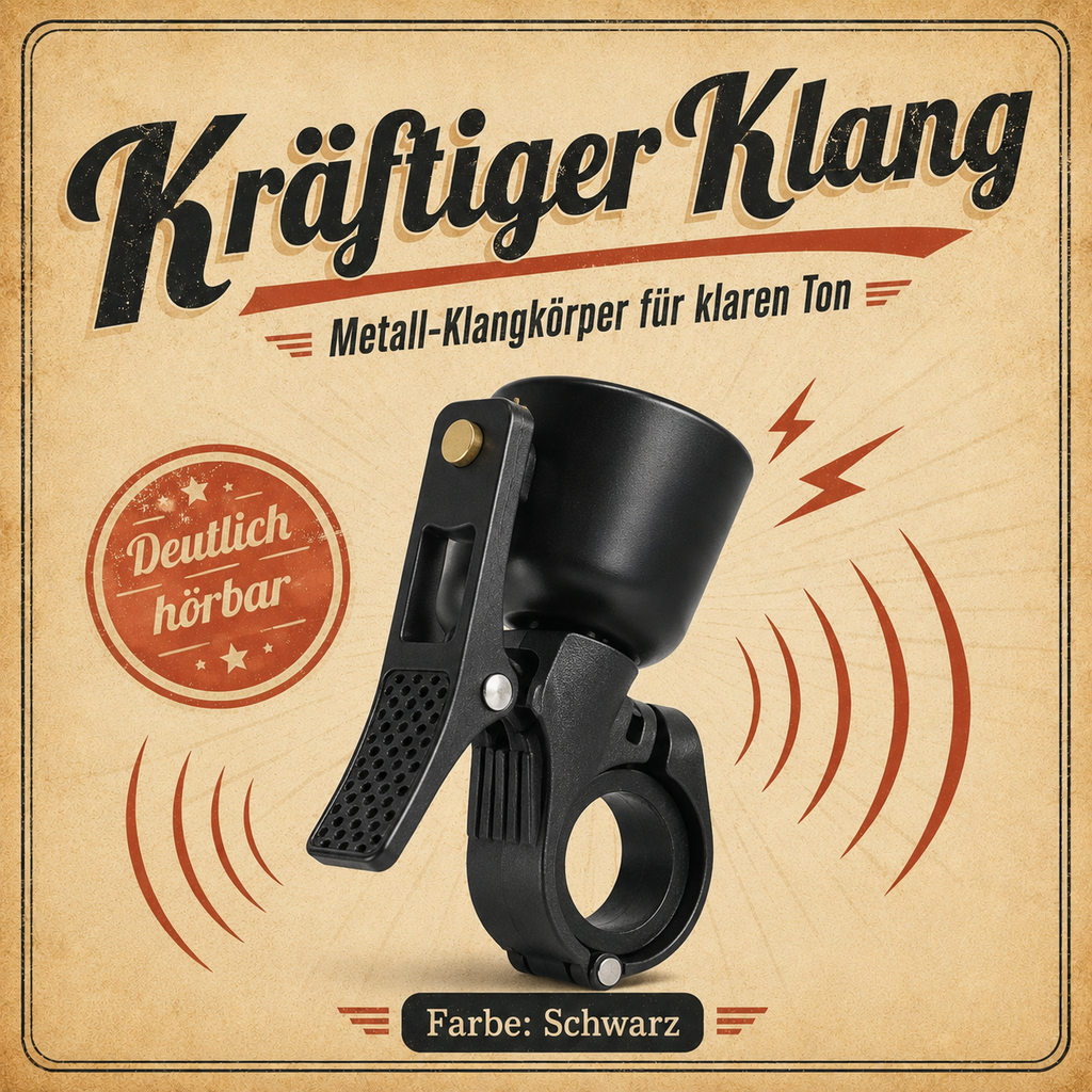 Retro Fahrradklingel Schwarz – Metall-Klangkörper mit Hebelbedienung