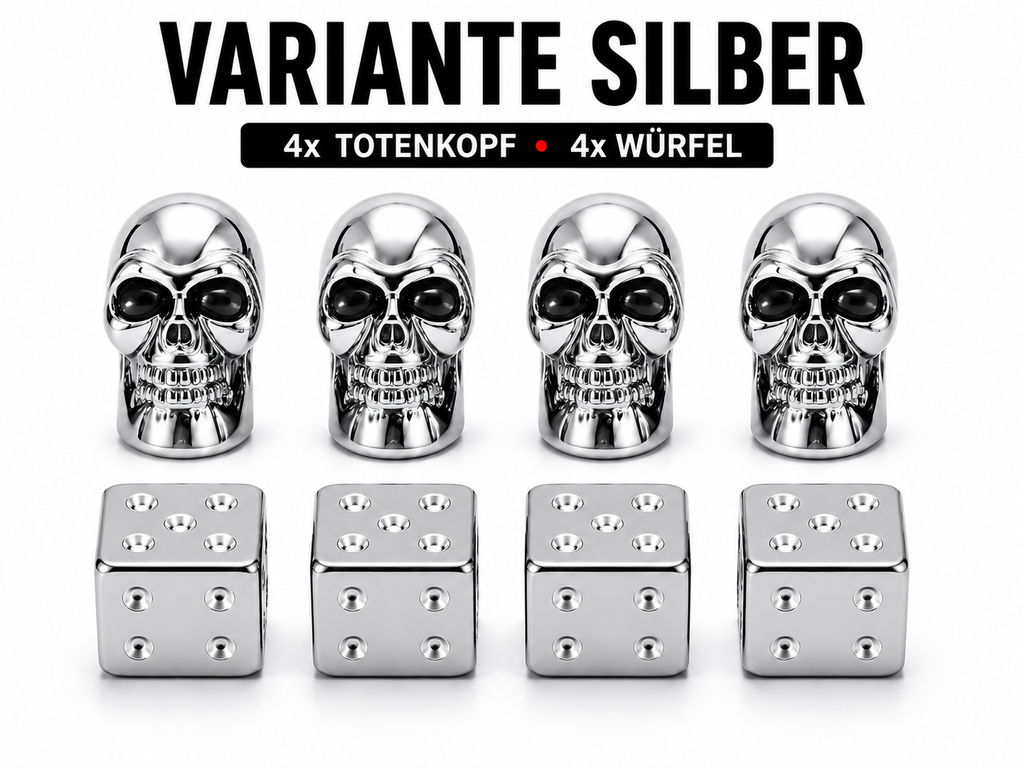 Ventilkappen Würfel/Skull im 8er Set verschiedene Farben Schrader