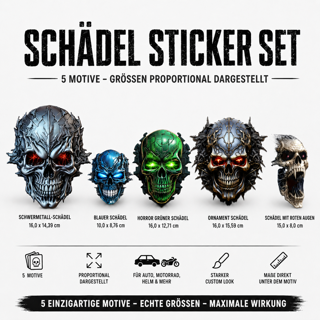 Totenkopf Aufkleber – Skull Sticker in 5 markanten Designvarianten