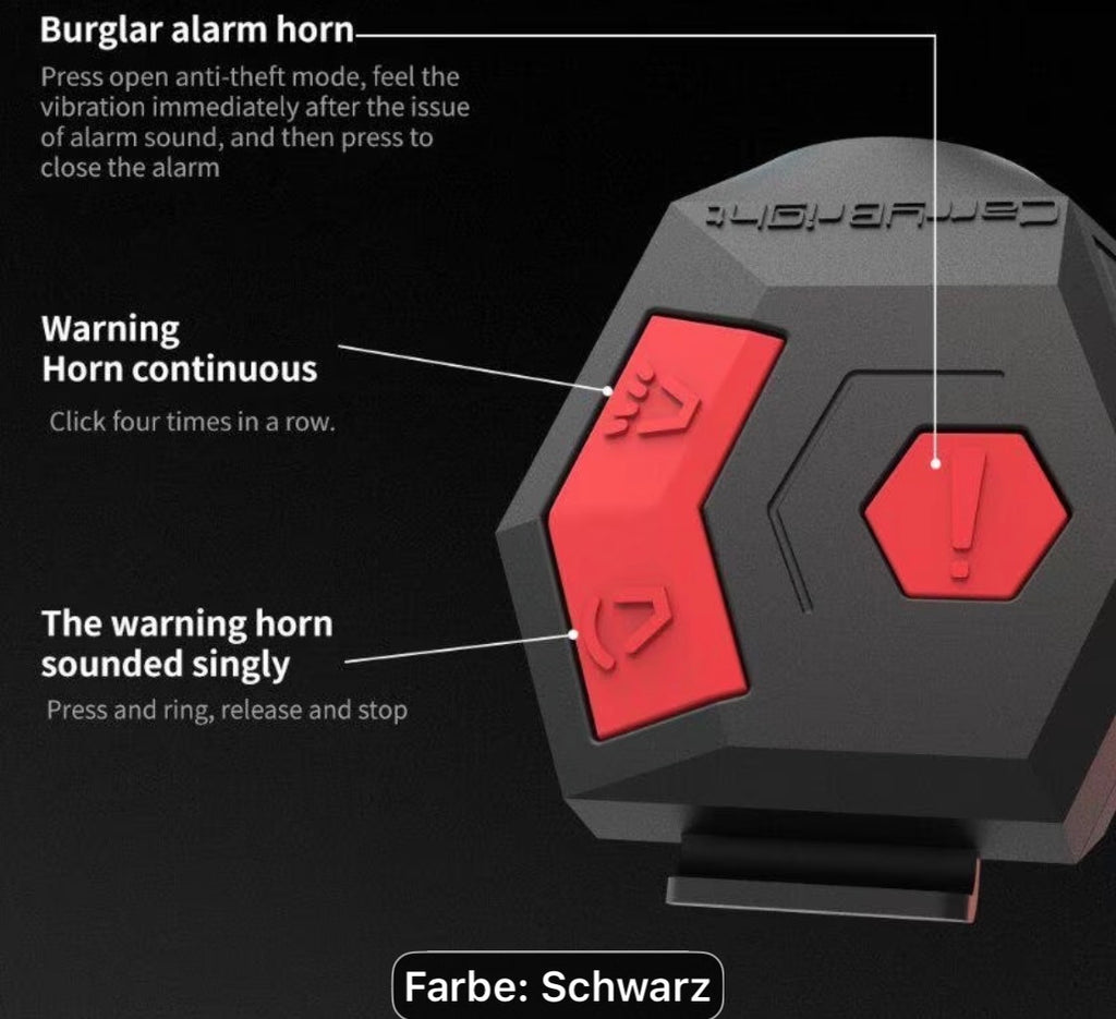 Fahrradhupe 120 dB mit Alarm & USB-Ladefunktion – Schwarz / Carbon-Look