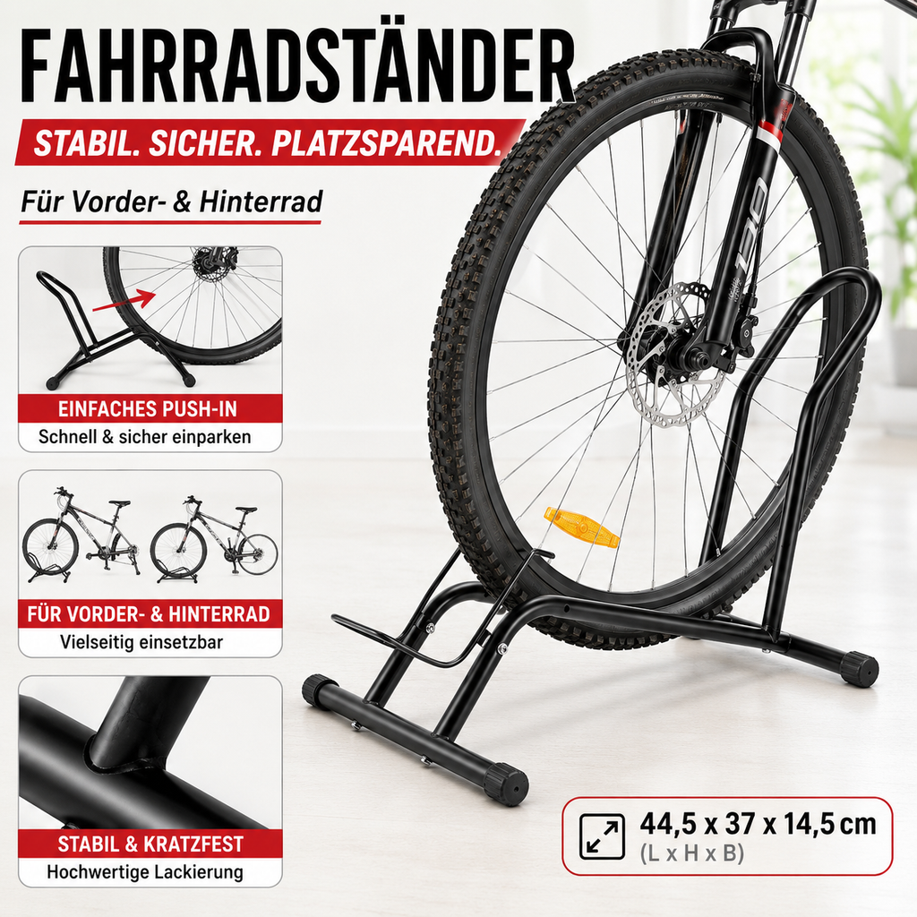 Fahrradständer Schwarz – Freistehender Bodenständer für Garage & Zuhause