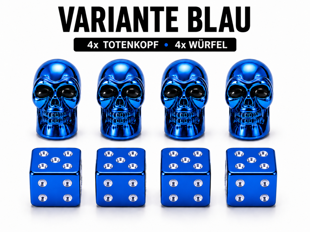 Ventilkappen Würfel/Skull im 8er Set verschiedene Farben Schrader