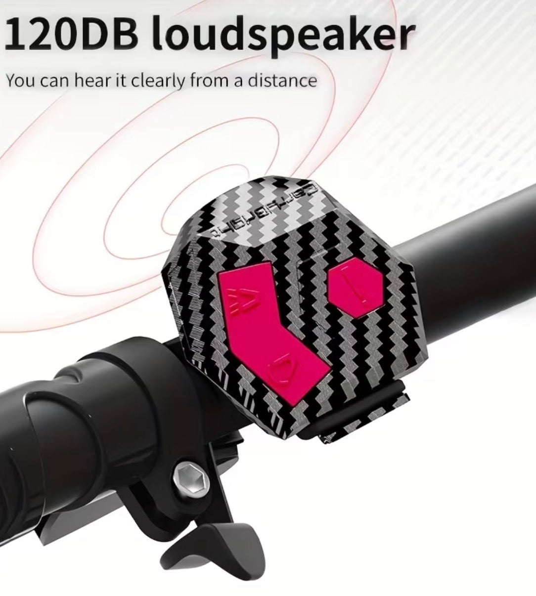 Fahrradhupe 120 dB mit Alarm & USB-Ladefunktion – Schwarz / Carbon-Look