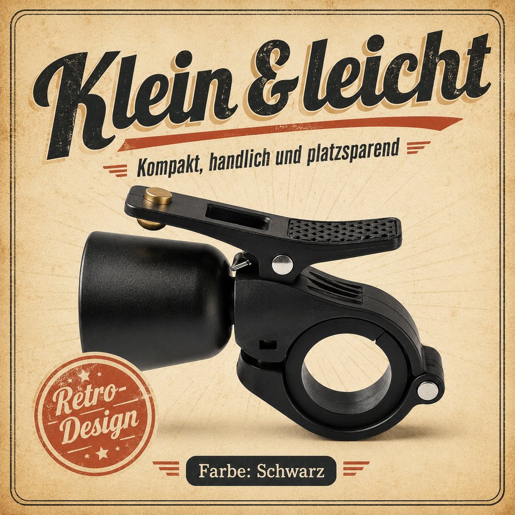 Retro Fahrradklingel Schwarz – Metall-Klangkörper mit Hebelbedienung