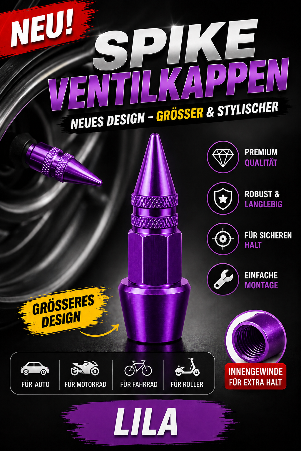 Ventilkappen Spike Alu verschiedene Farben Schrader