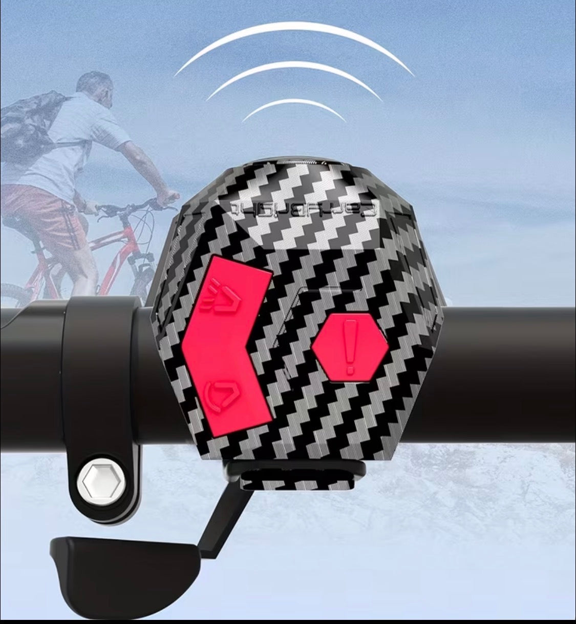 Fahrradhupe 120 dB mit Alarm & USB-Ladefunktion – Schwarz / Carbon-Look