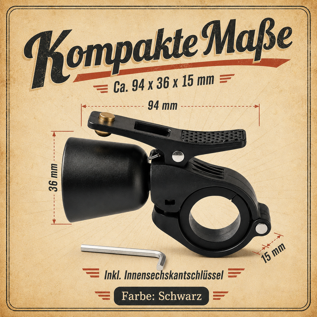 Retro Fahrradklingel Schwarz – Metall-Klangkörper mit Hebelbedienung
