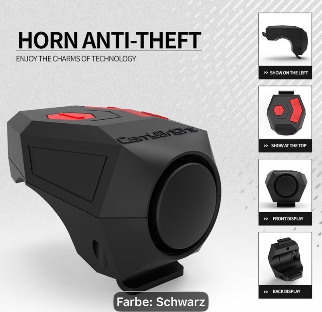 Fahrradhupe 120 dB mit Alarm & USB-Ladefunktion – Schwarz / Carbon-Look