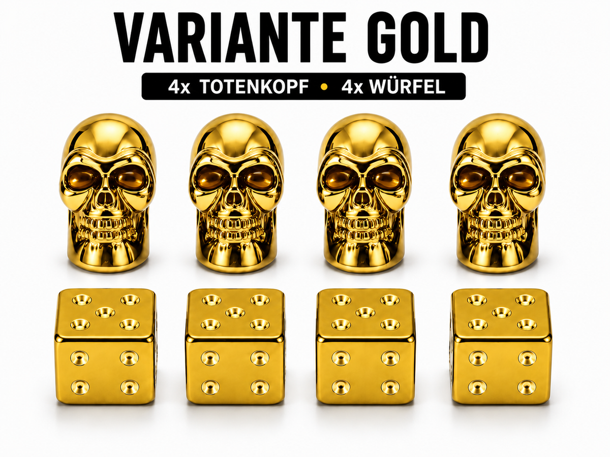 Ventilkappen Würfel/Skull im 8er Set verschiedene Farben Schrader