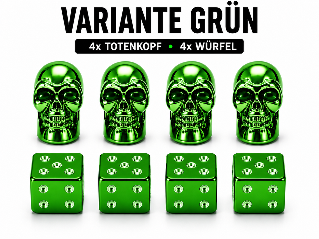 Ventilkappen Würfel/Skull im 8er Set verschiedene Farben Schrader