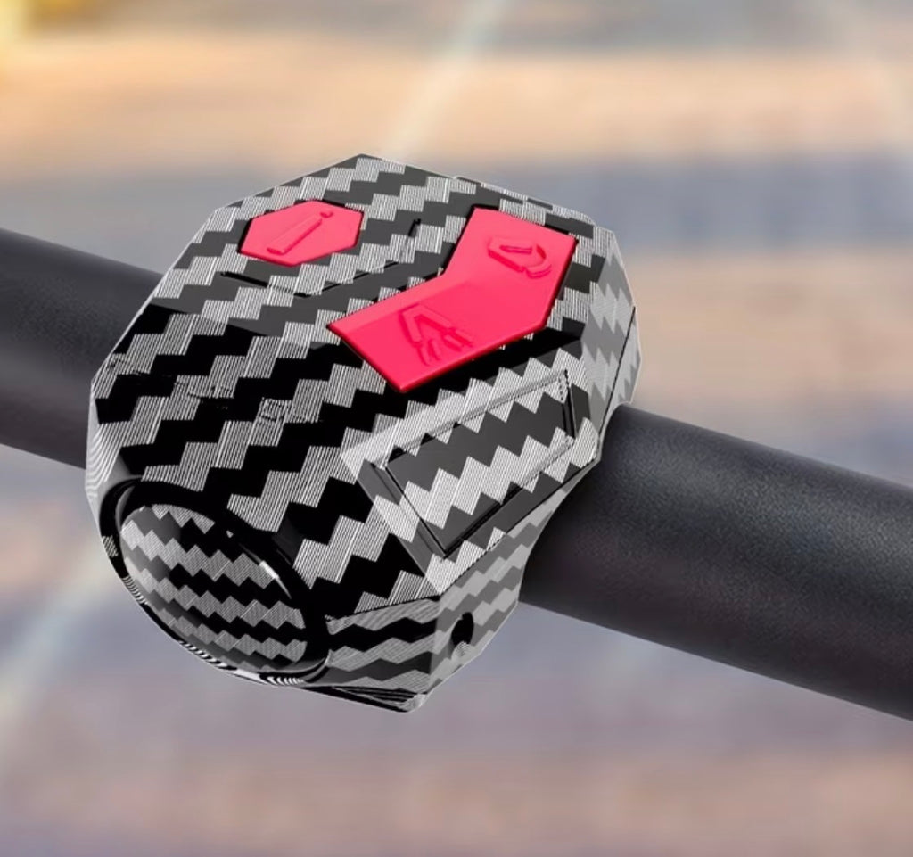 Fahrradhupe 120 dB mit Alarm & USB-Ladefunktion – Schwarz / Carbon-Look
