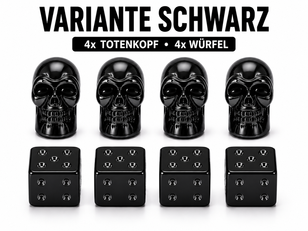 Ventilkappen Würfel/Skull im 8er Set verschiedene Farben Schrader