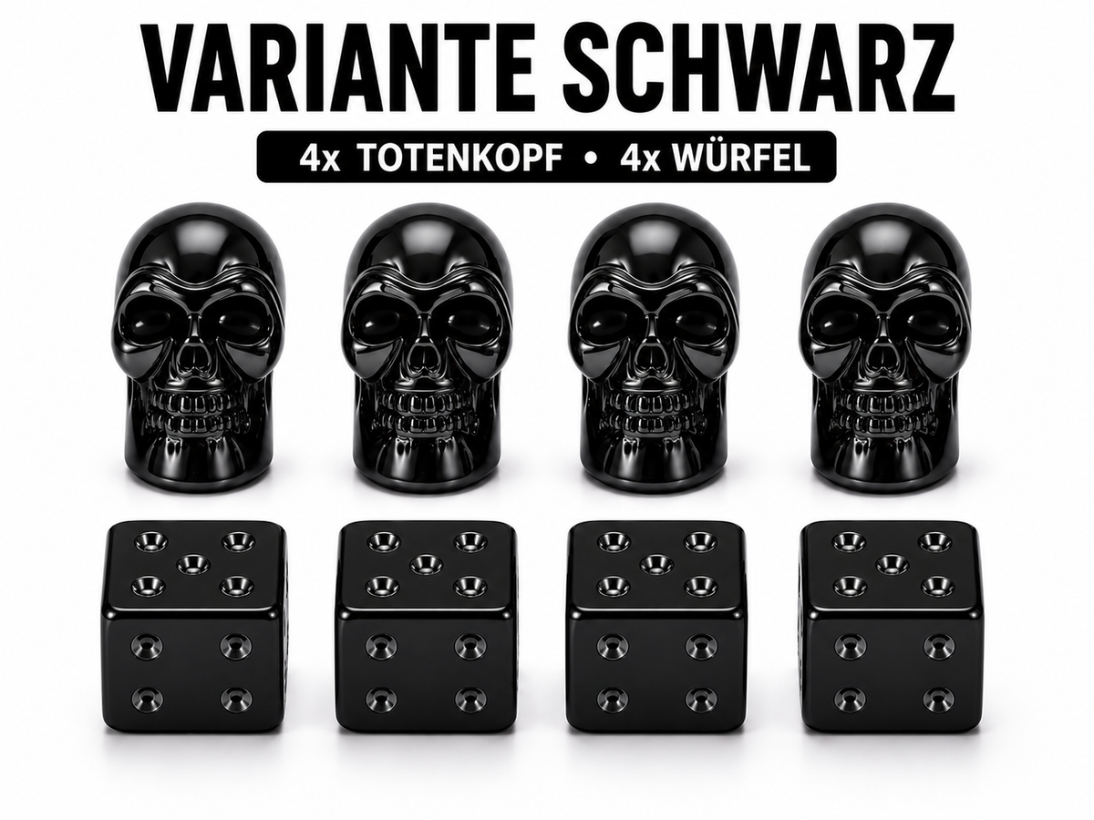Ventilkappen Würfel/Skull im 8er Set verschiedene Farben Schrader