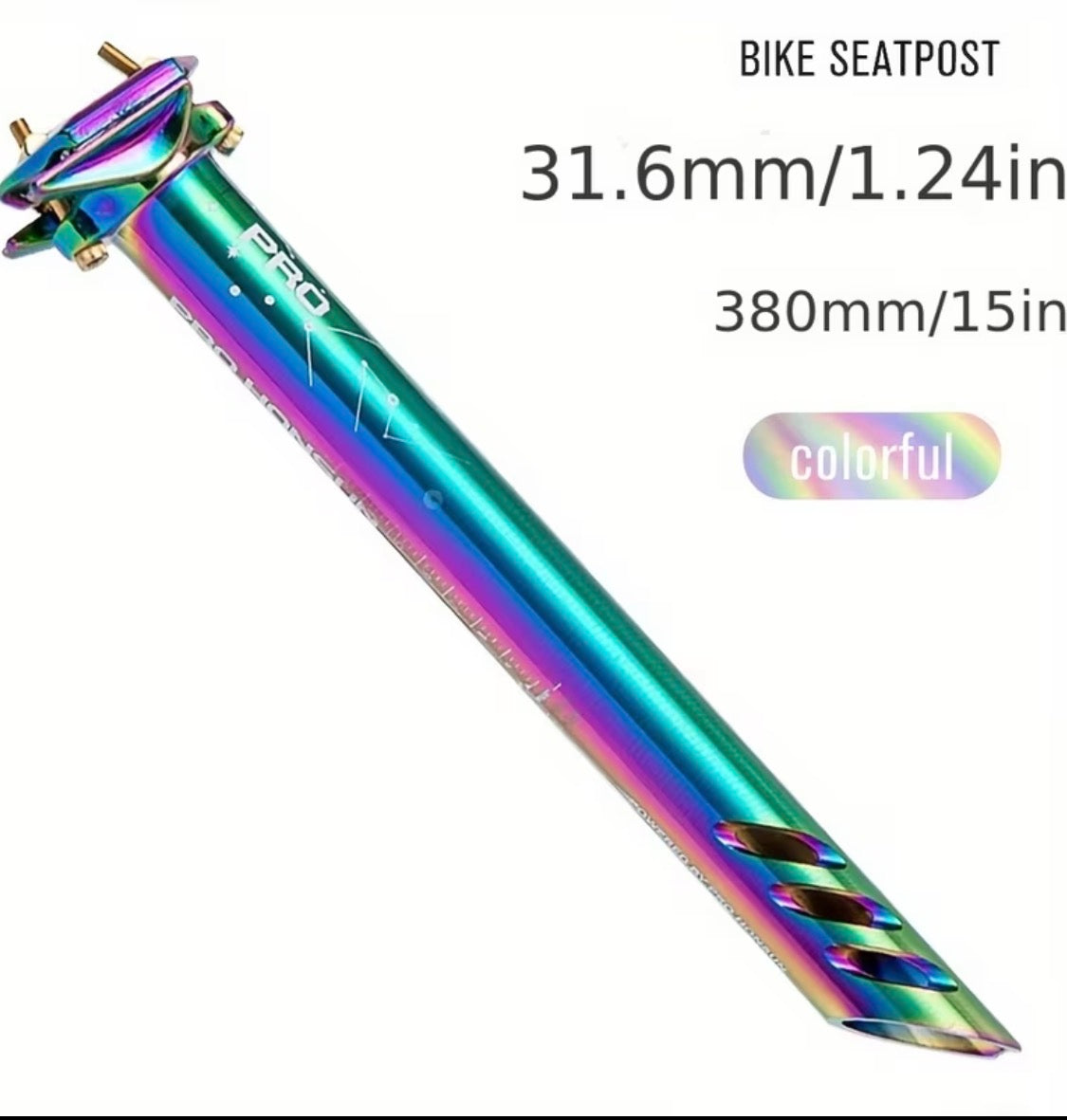 Alu-Sattelstütze 380 mm – Rot & Oil Slick – Ø 27,2 / 30,8 / 31,6 mm x 400 mm