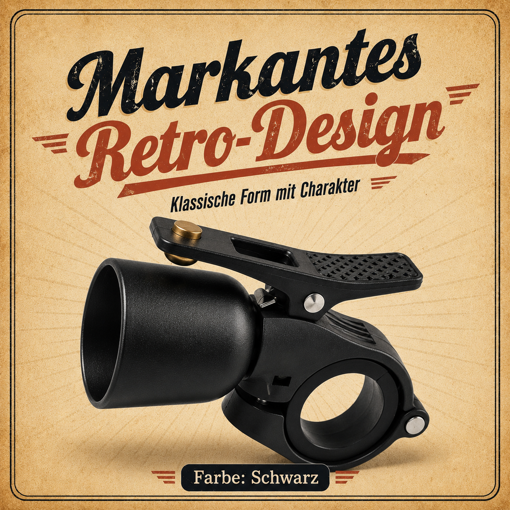 Retro Fahrradklingel Schwarz – Metall-Klangkörper mit Hebelbedienung