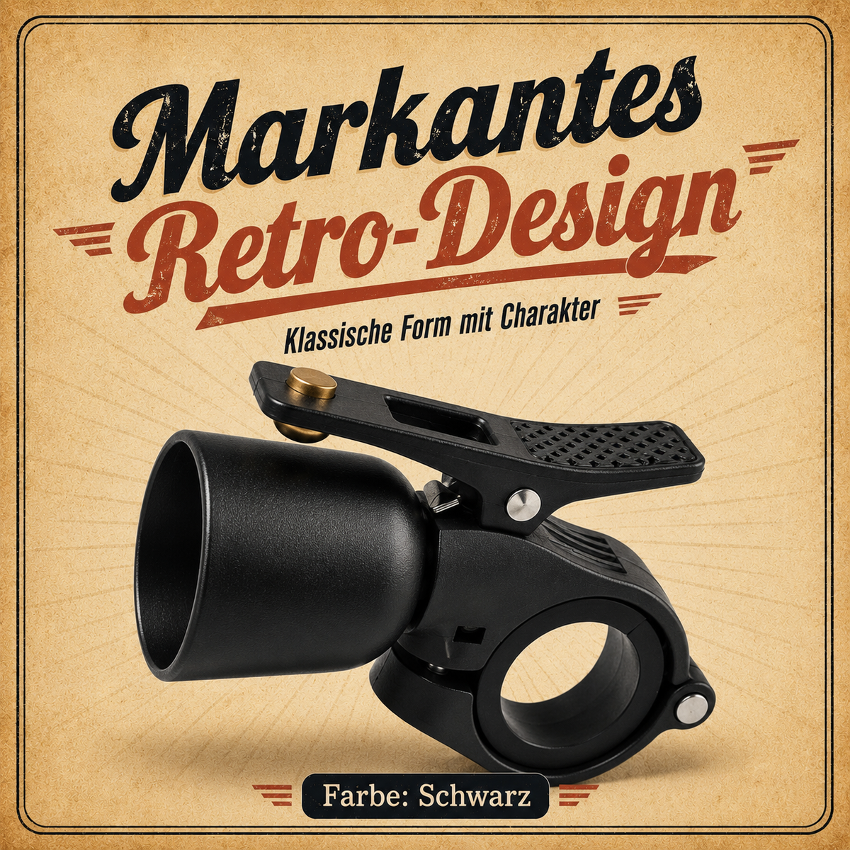 Retro Fahrradklingel Schwarz – Metall-Klangkörper mit Hebelbedienung